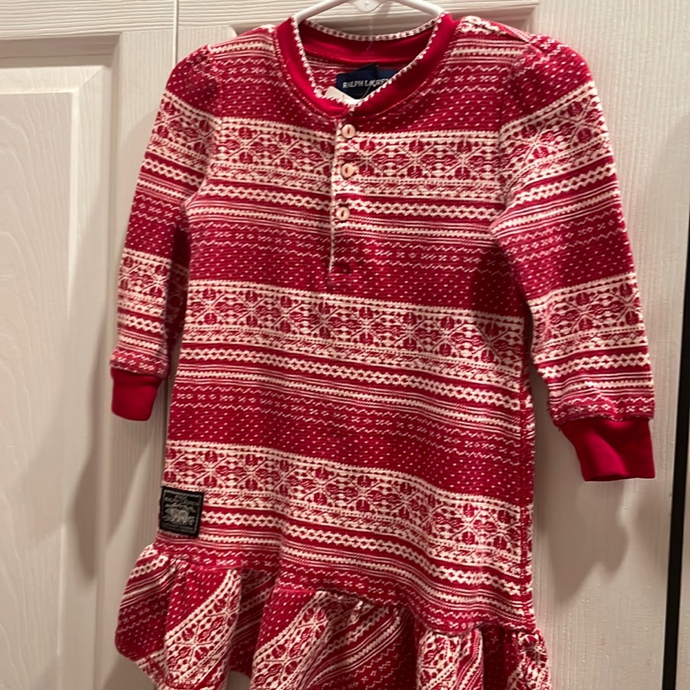 Ralph Lauren dress for holidays.  Valentine’s Day. Warm. Preppy sweater pattern